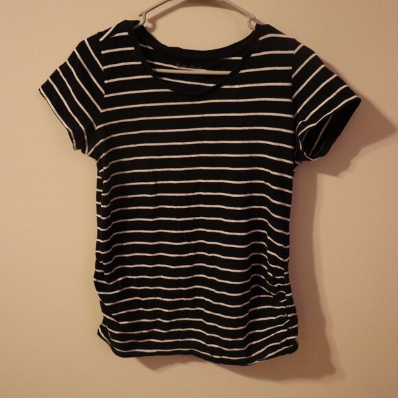 Bumpstart by Motherhood Maternity Black and white horizontal striped basic t, M - Picture 1 of 6